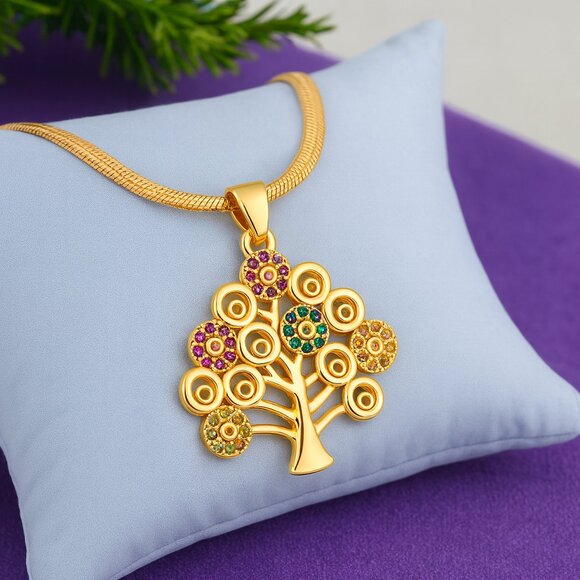 🆕️Tree Of Life Pendant Necklace 18K Gold Plated Stainless Steel Dainty Jewelry - Picture 1 of 8